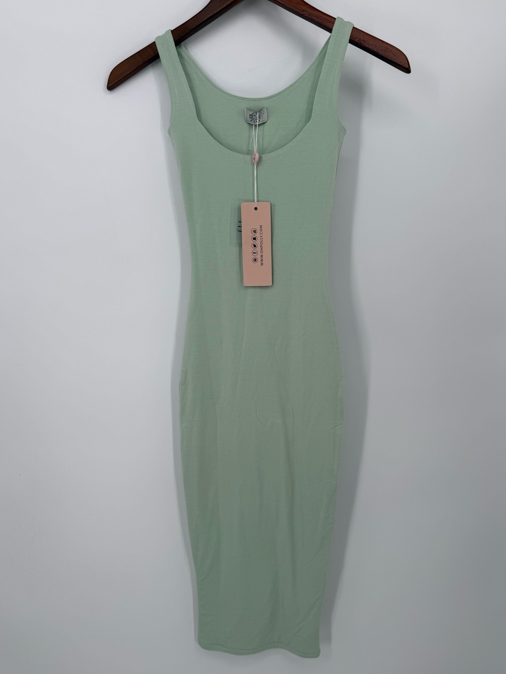 NWT Oh Polly Sage Green Bodycon Midi Dress Size XS Sleeveless Stretch Minimalist - Picture 1 of 3